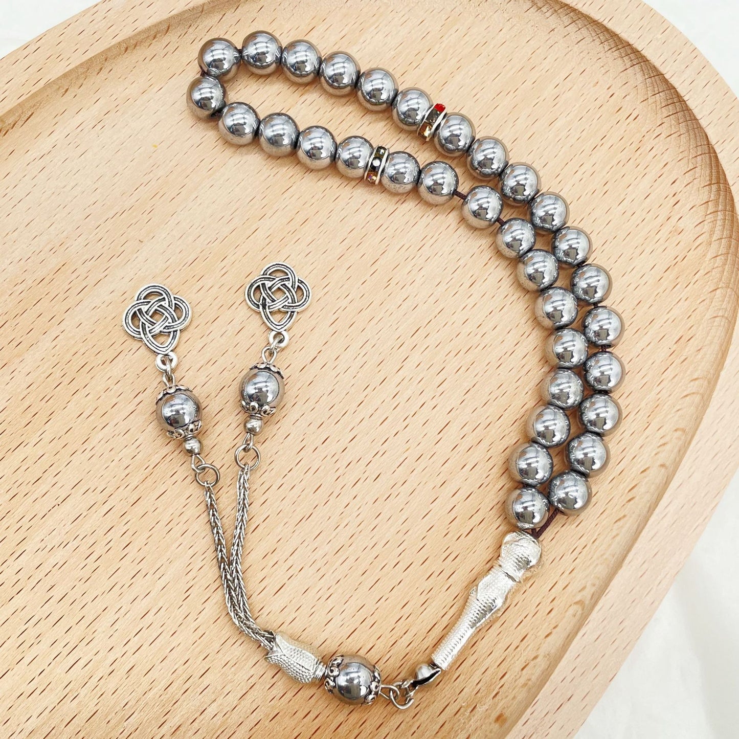 Tasbih 8mm Prayer Beads 33 Silver Muslim Islamic Arabic Tassels Exquisite Luxury Handmade