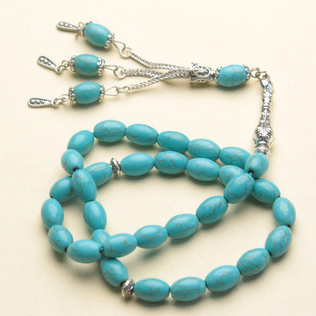 Tasbih 33 Prayer Beads 8*12 mm Turquesa Turquoise Blue Muslim Islamic Arabic Tassels Exquisite Luxury Handmade