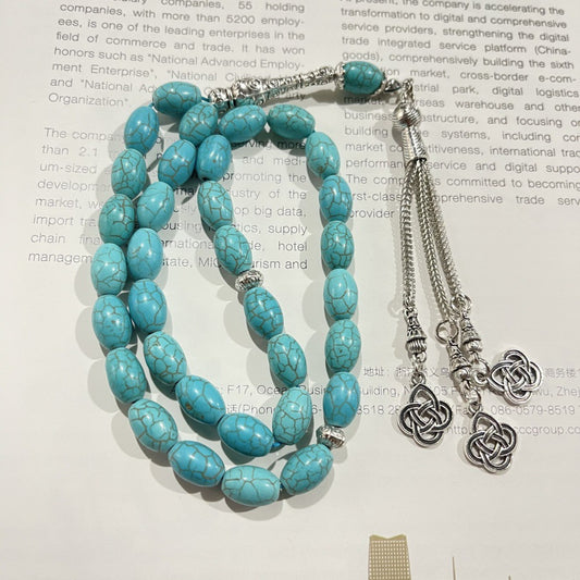 Tasbih 33 Prayer Beads 8*12 mm Turquesa Turquoise Blue Muslim Islamic Arabic Tassels Exquisite Luxury Handmade