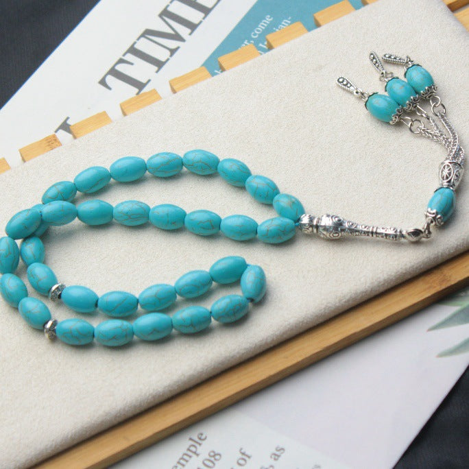 Tasbih 33 Prayer Beads 8*12 mm Turquesa Turquoise Blue Muslim Islamic Arabic Tassels Exquisite Luxury Handmade