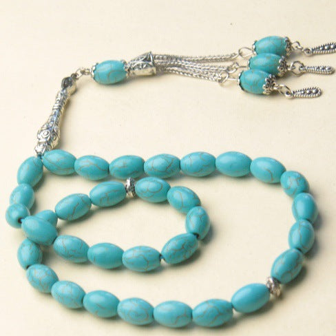 Tasbih 33 Prayer Beads 8*12 mm Turquesa Turquoise Blue Muslim Islamic Arabic Tassels Exquisite Luxury Handmade